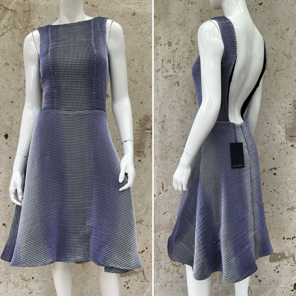 NWT Sally Lapointe Optic Weave Flared Open Back Dress, Small MSRP $2200